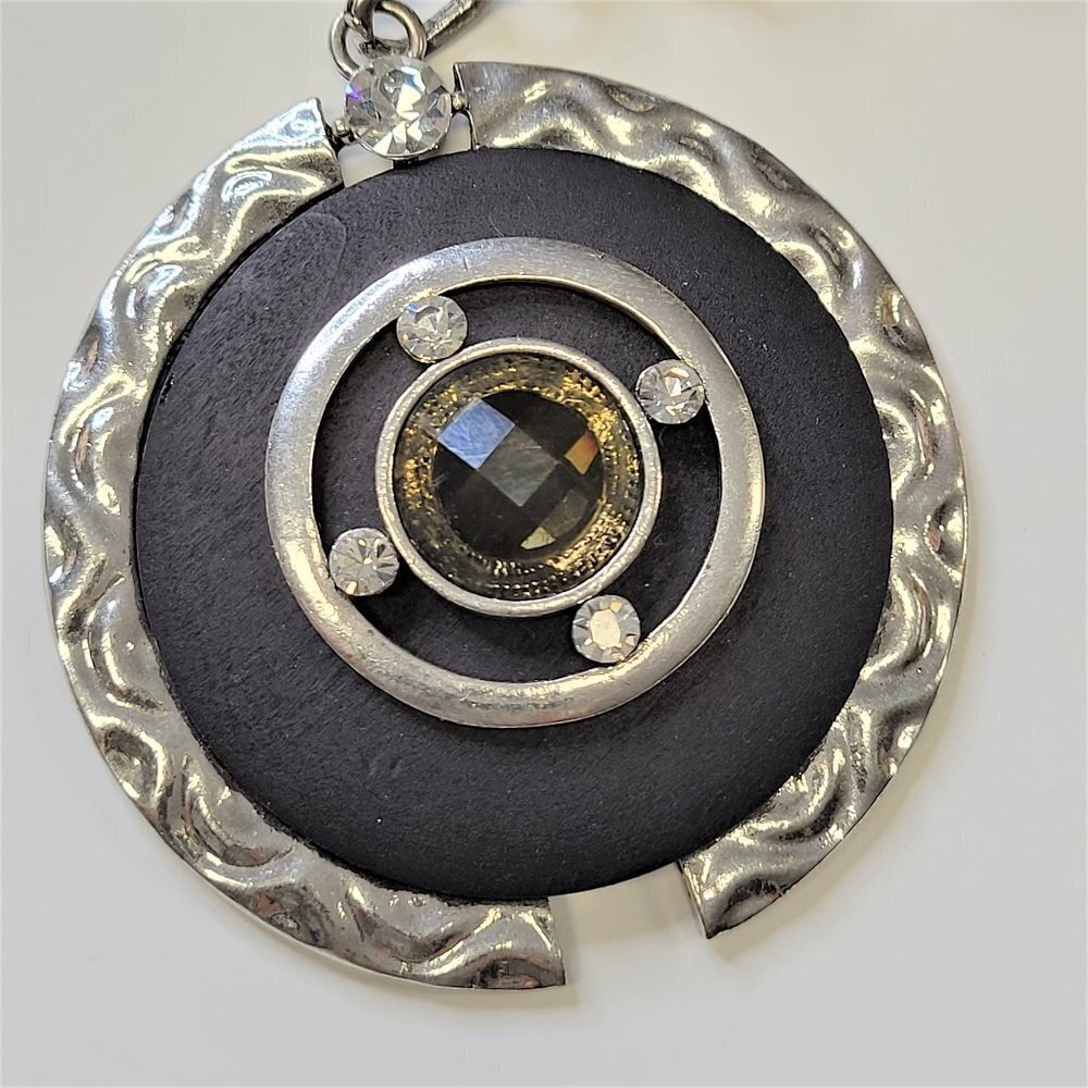 Black Round Pendant Necklace on a Cord -NWOT